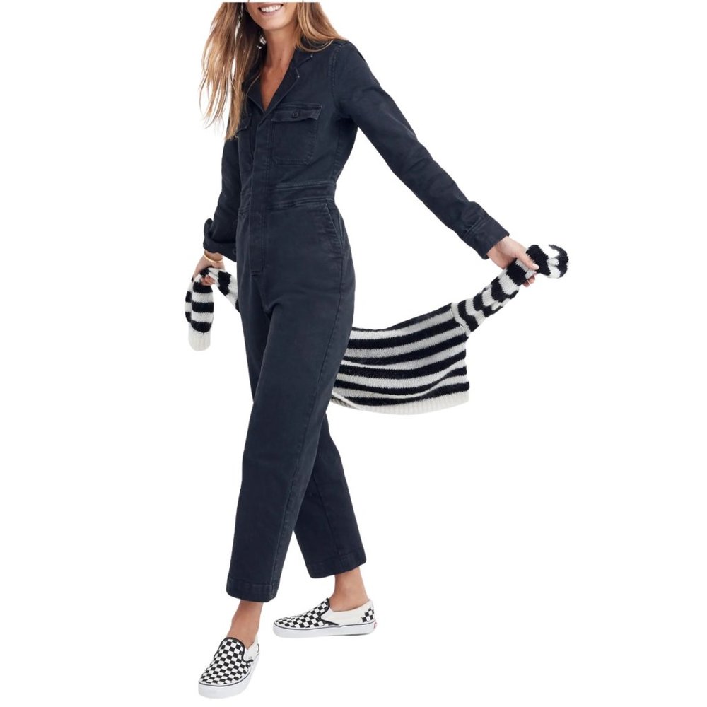 MADEWELL Garment Dyed Denim Slim Coverall Jumpsuit In Classic Black Size 4